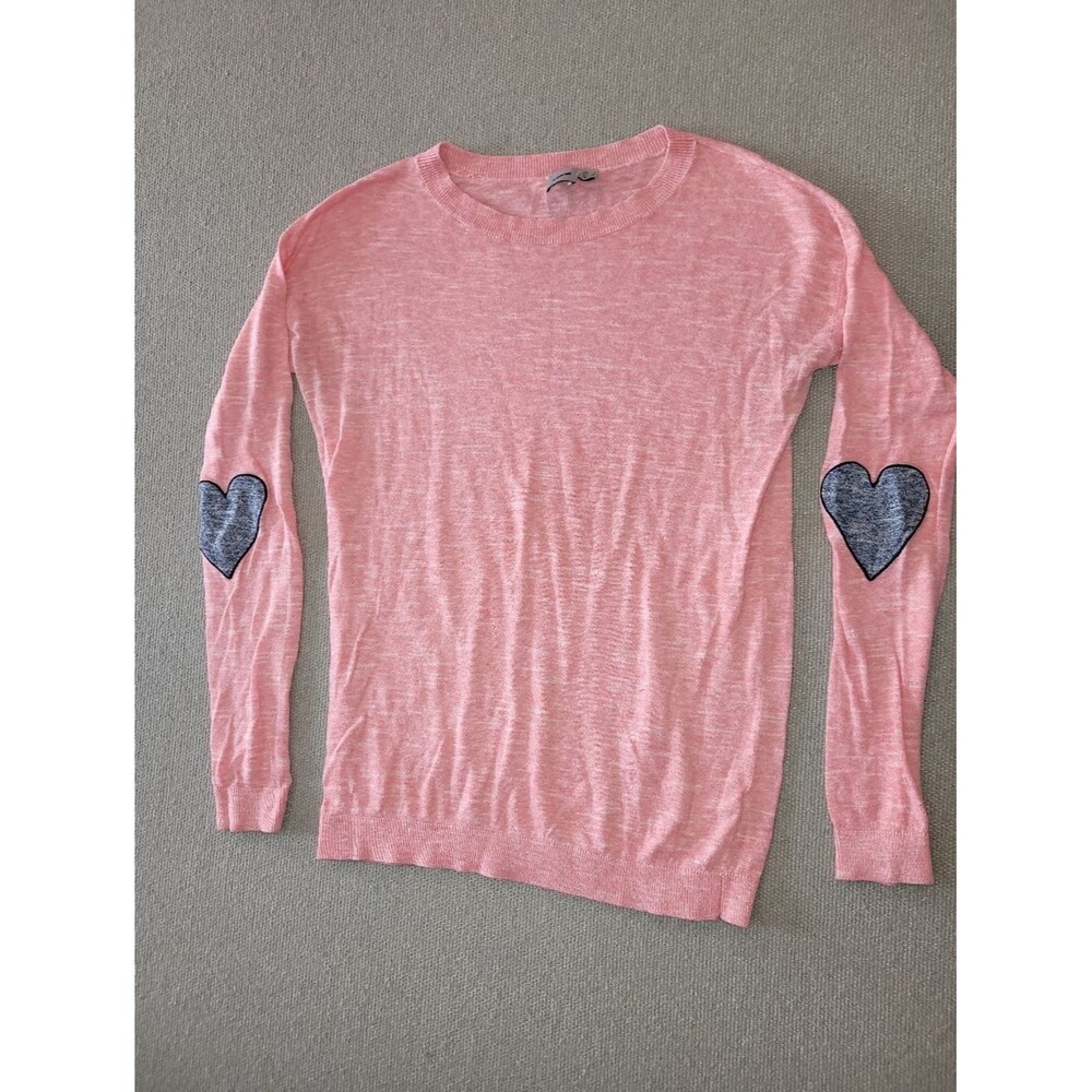 ASOS Size 4 Light Pink Crewneck Heart Sleeve Patches Longsleeve Top